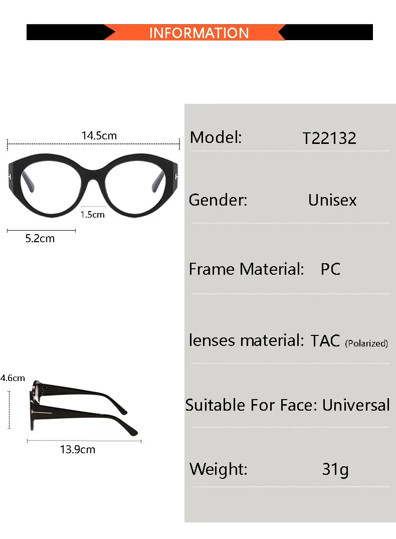 New T-shaped Flat Glasses Sunglasses  Style Cat's Eye  Women's Glasses Can Be Equipped With Glasses Frame T22132 display picture 5