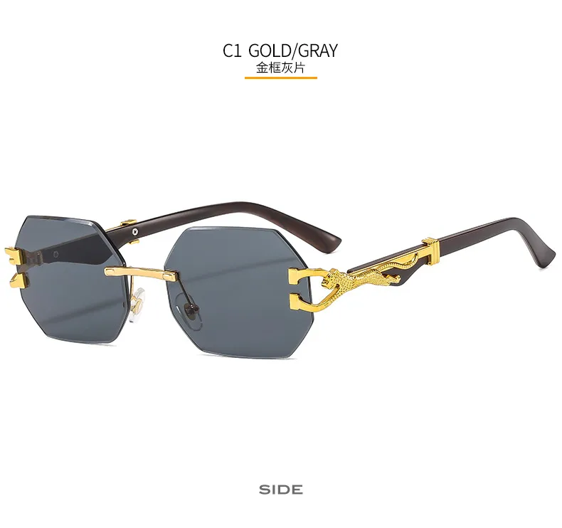 New  Frameless Trim Sunglasses Fashion Trendy Leopard Decoration Vintage Wood Grain Legs  T22101 display picture 8