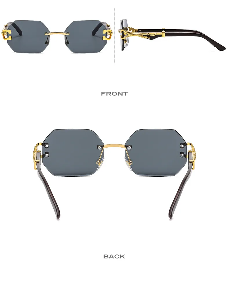 New  Frameless Trim Sunglasses Fashion Trendy Leopard Decoration Vintage Wood Grain Legs  T22101 display picture 9