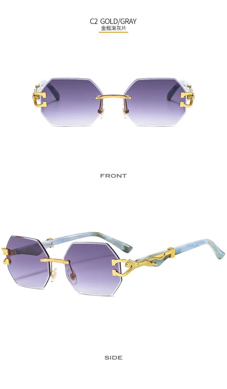 New  Frameless Trim Sunglasses Fashion Trendy Leopard Decoration Vintage Wood Grain Legs  T22101 display picture 10