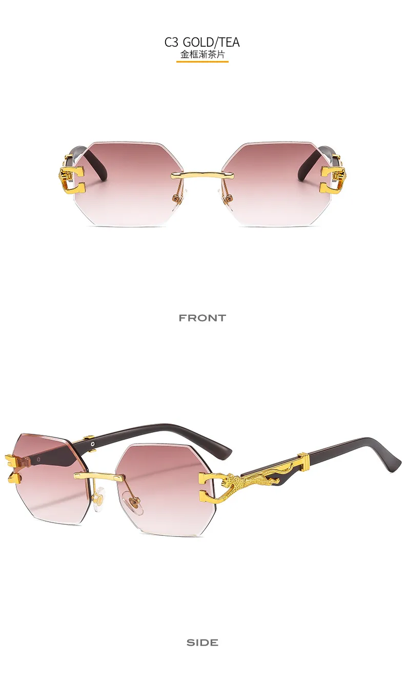 New  Frameless Trim Sunglasses Fashion Trendy Leopard Decoration Vintage Wood Grain Legs  T22101 display picture 11