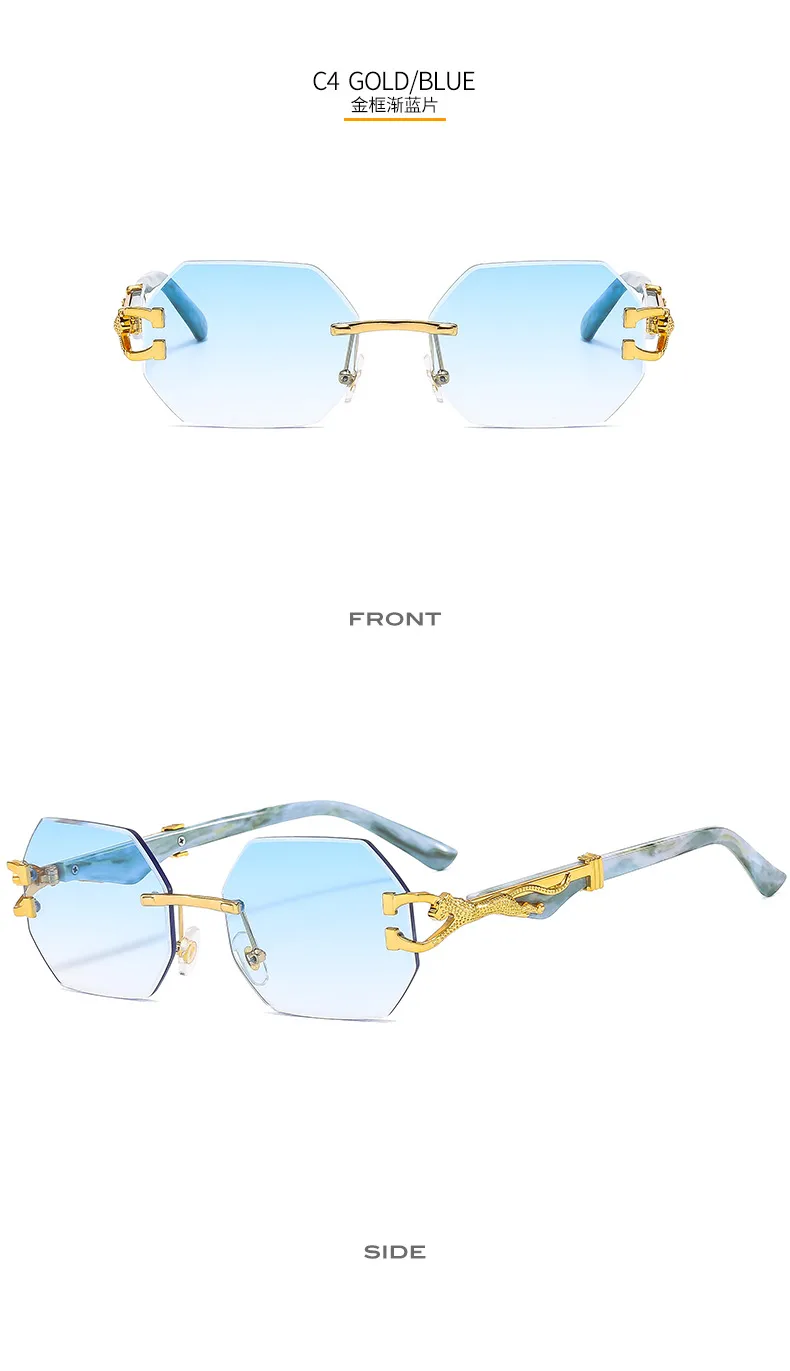 New  Frameless Trim Sunglasses Fashion Trendy Leopard Decoration Vintage Wood Grain Legs  T22101 display picture 12