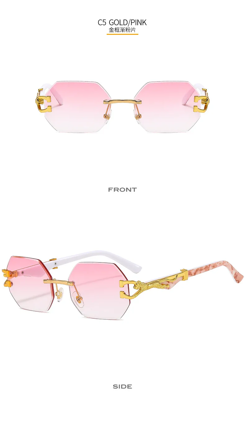 New  Frameless Trim Sunglasses Fashion Trendy Leopard Decoration Vintage Wood Grain Legs  T22101 display picture 13