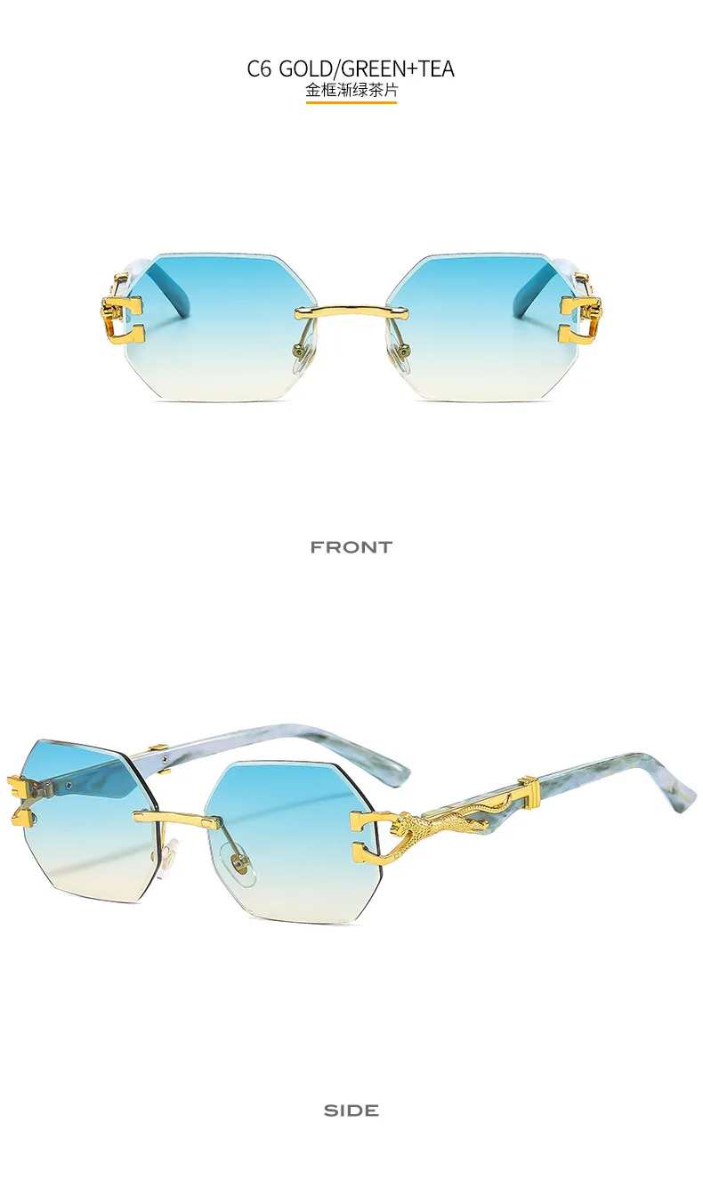 New  Frameless Trim Sunglasses Fashion Trendy Leopard Decoration Vintage Wood Grain Legs  T22101 display picture 14