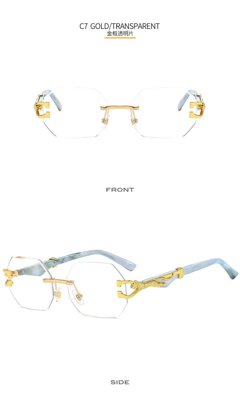 New  Frameless Trim Sunglasses Fashion Trendy Leopard Decoration Vintage Wood Grain Legs  T22101 display picture 15