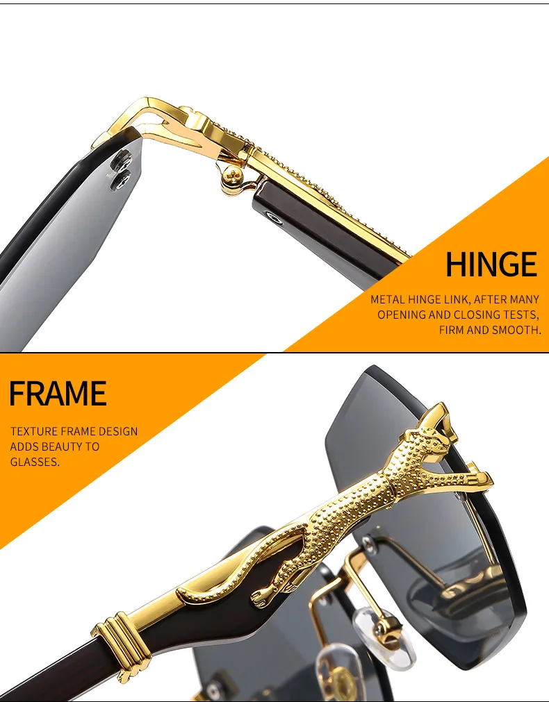 New  Frameless Trim Sunglasses Fashion Trendy Leopard Decoration Vintage Wood Grain Legs  T22101 display picture 17