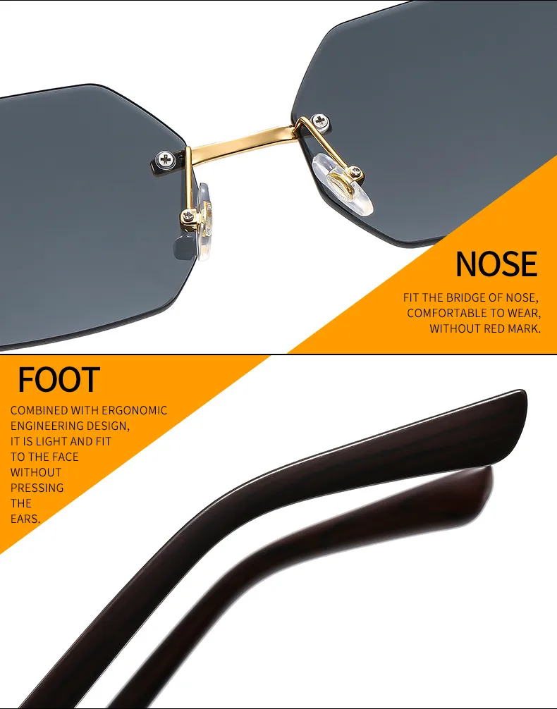 New  Frameless Trim Sunglasses Fashion Trendy Leopard Decoration Vintage Wood Grain Legs  T22101 display picture 18