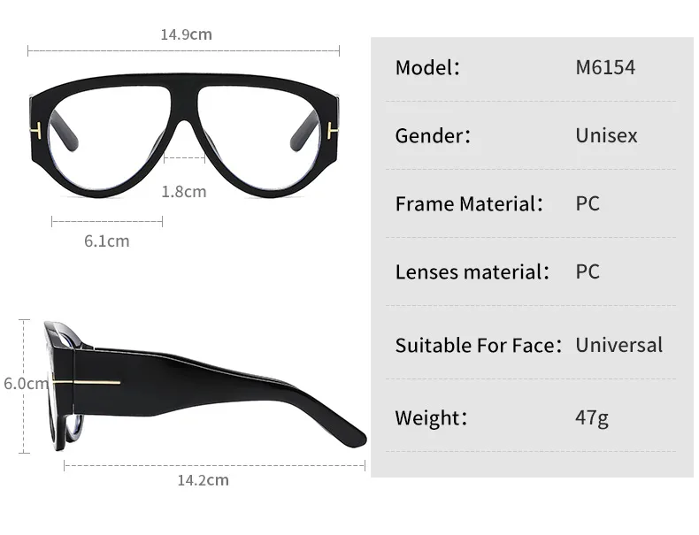 New Large Frame Men's And Women's Pilot Style Plain Glasses M6154T Decorative  Fashion  Glasses Frame display picture 5