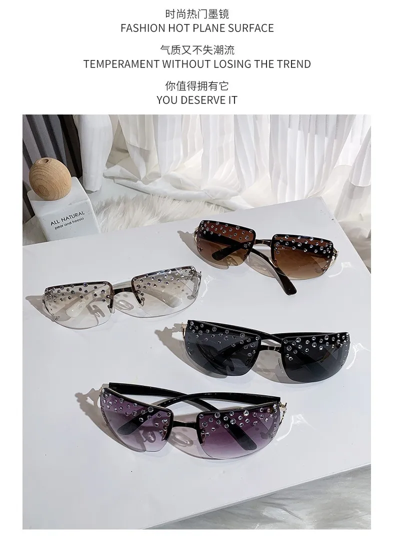 French Retro Y2K Millennium Spice Girls Sunglasses Women's Frameless Diamond-encrusted Technology Accessories Ins Niche Sunglasses display picture 2