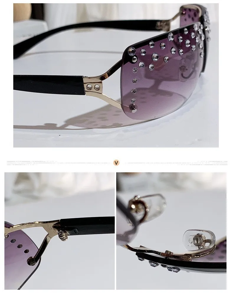 French Retro Y2K Millennium Spice Girls Sunglasses Women's Frameless Diamond-encrusted Technology Accessories Ins Niche Sunglasses display picture 4