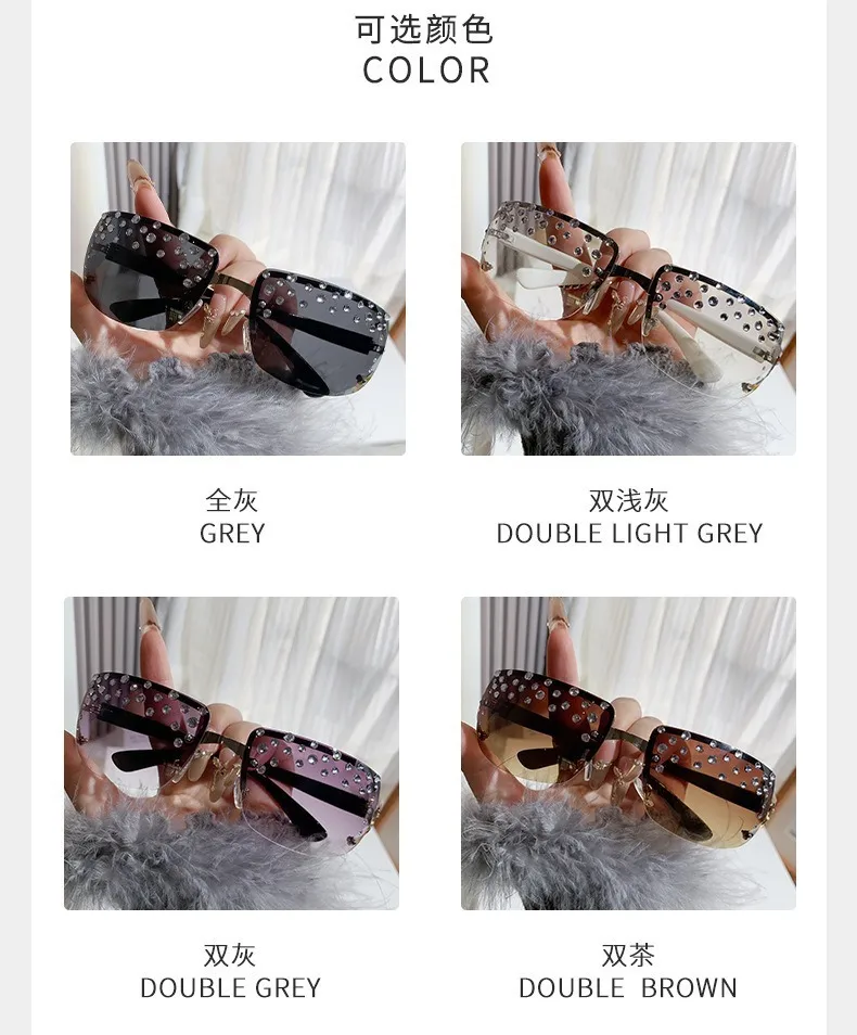 French Retro Y2K Millennium Spice Girls Sunglasses Women's Frameless Diamond-encrusted Technology Accessories Ins Niche Sunglasses display picture 6