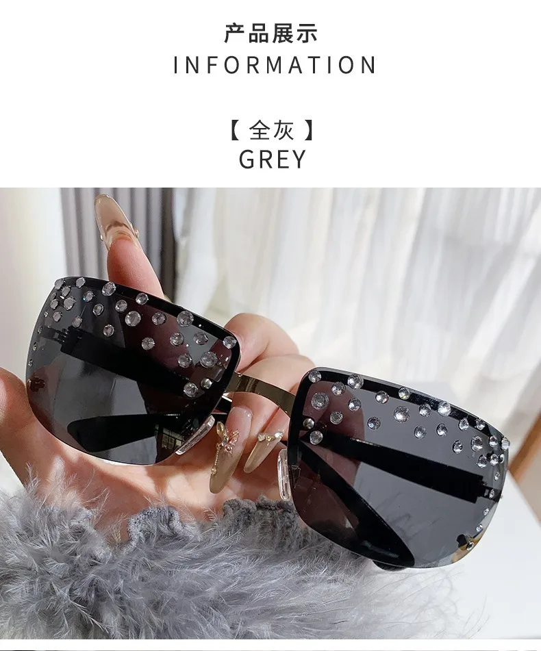 French Retro Y2K Millennium Spice Girls Sunglasses Women's Frameless Diamond-encrusted Technology Accessories Ins Niche Sunglasses display picture 7