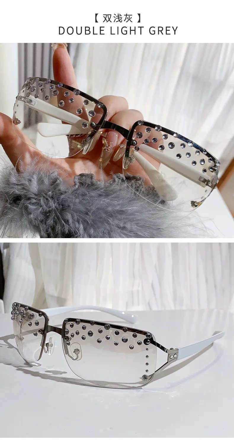 French Retro Y2K Millennium Spice Girls Sunglasses Women's Frameless Diamond-encrusted Technology Accessories Ins Niche Sunglasses display picture 9