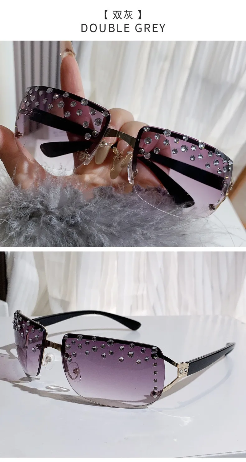 French Retro Y2K Millennium Spice Girls Sunglasses Women's Frameless Diamond-encrusted Technology Accessories Ins Niche Sunglasses display picture 10