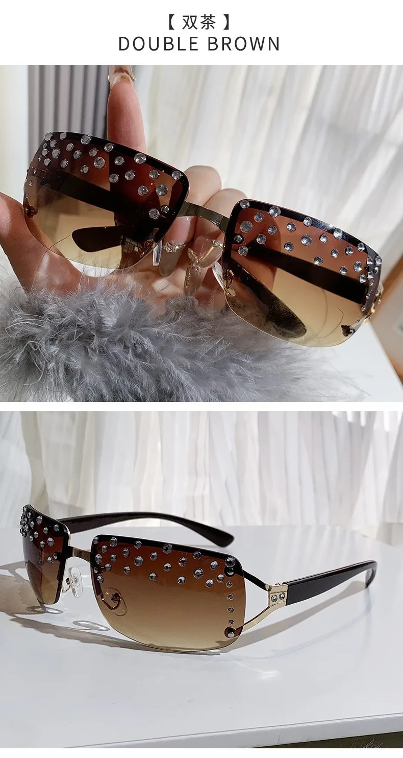 French Retro Y2K Millennium Spice Girls Sunglasses Women's Frameless Diamond-encrusted Technology Accessories Ins Niche Sunglasses display picture 11