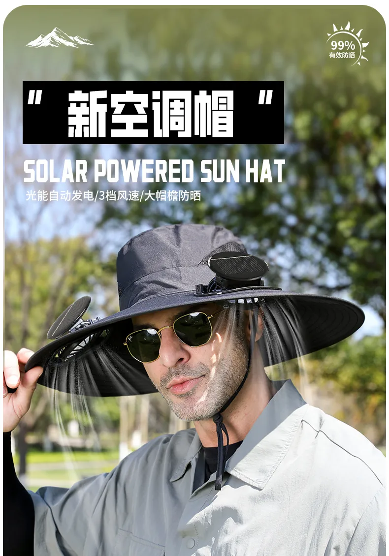 Anti-ultraviolet Sunshade  Explosion Outdoor Summer Fishing Protection Sunscreen Air Conditioning Fan Fisherman Sun Hat display picture 1