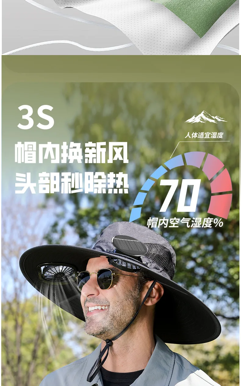 Anti-ultraviolet Sunshade  Explosion Outdoor Summer Fishing Protection Sunscreen Air Conditioning Fan Fisherman Sun Hat display picture 5