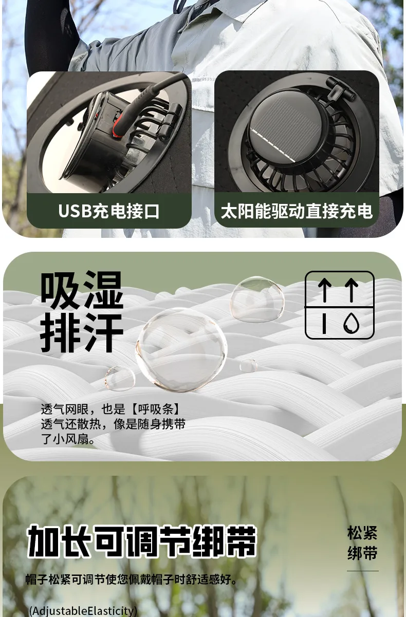 Anti-ultraviolet Sunshade  Explosion Outdoor Summer Fishing Protection Sunscreen Air Conditioning Fan Fisherman Sun Hat display picture 8