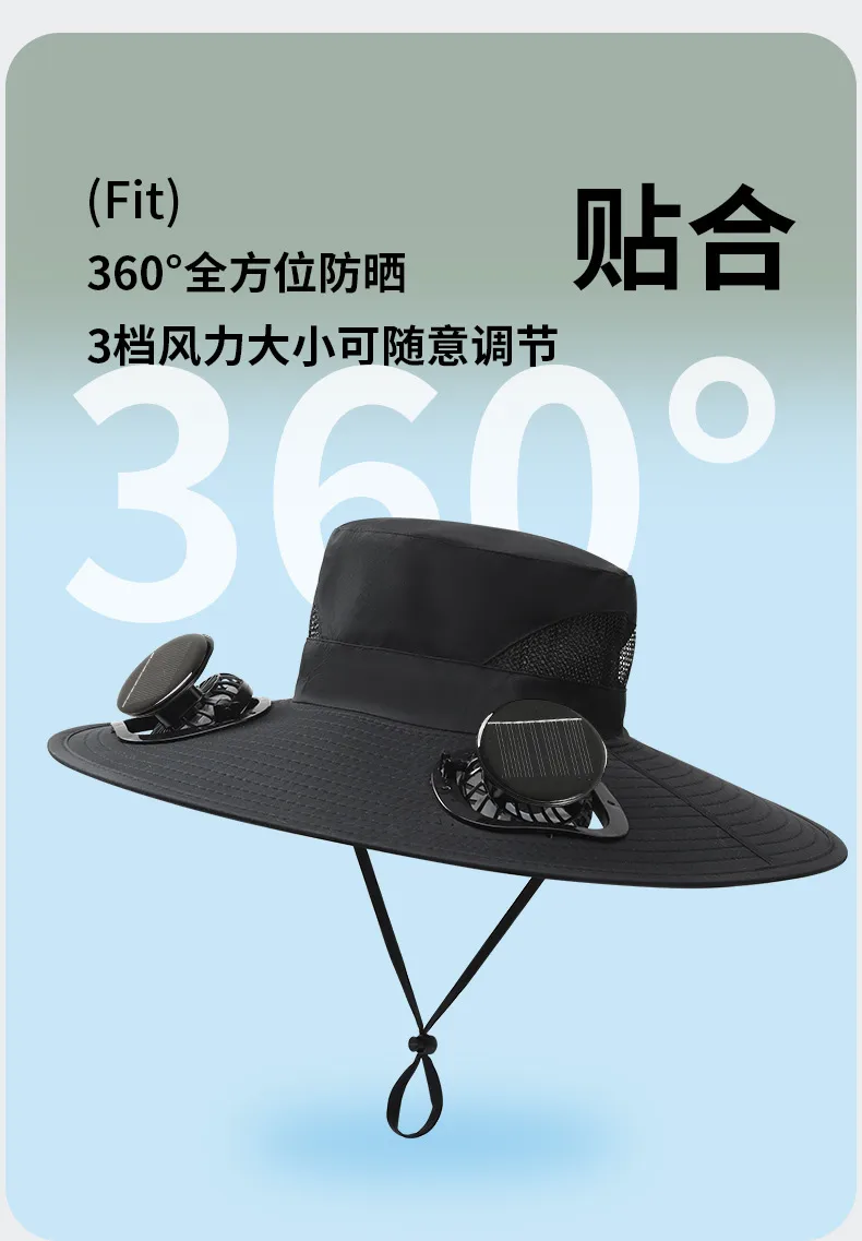 Anti-ultraviolet Sunshade  Explosion Outdoor Summer Fishing Protection Sunscreen Air Conditioning Fan Fisherman Sun Hat display picture 10