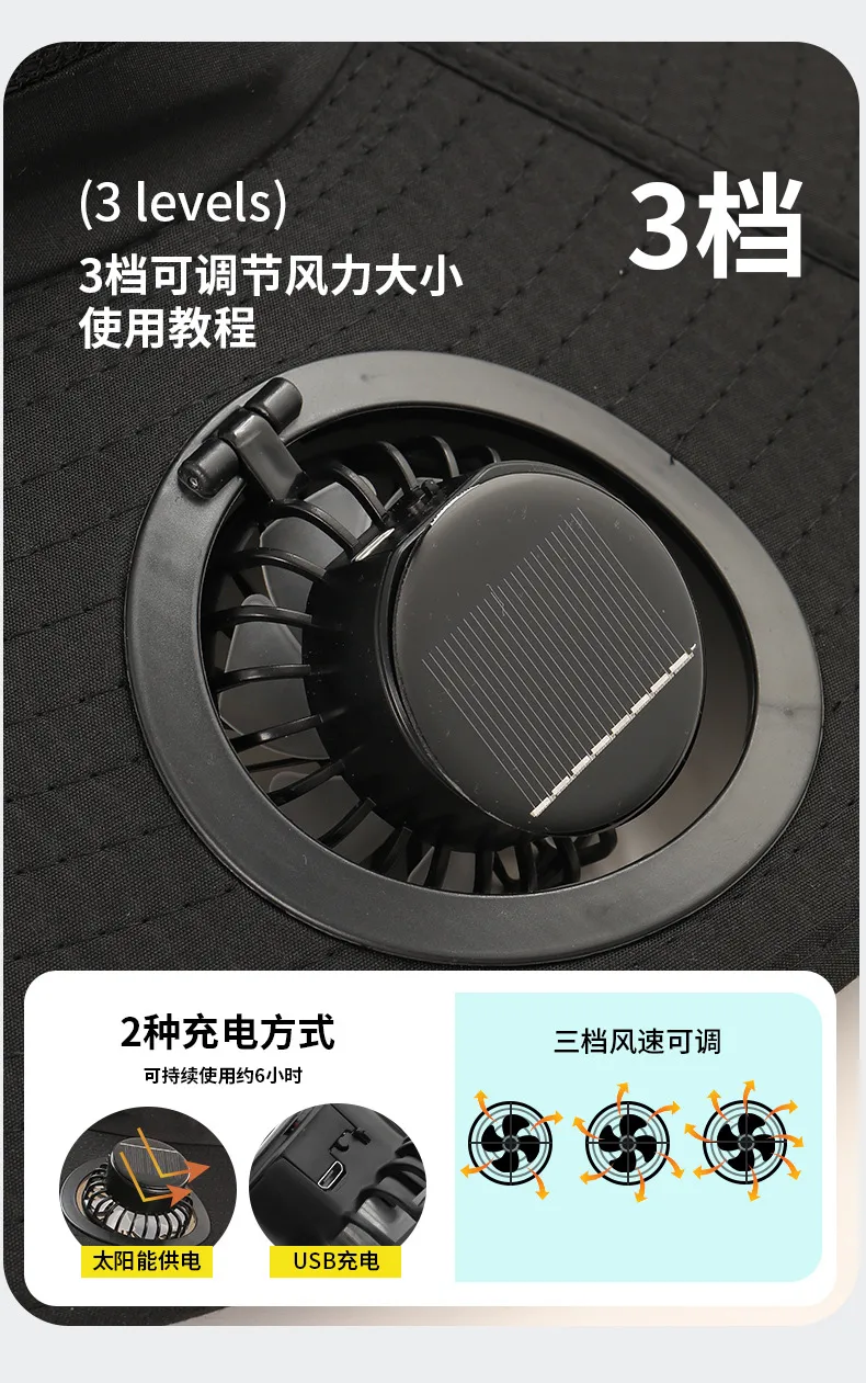 Anti-ultraviolet Sunshade  Explosion Outdoor Summer Fishing Protection Sunscreen Air Conditioning Fan Fisherman Sun Hat display picture 14