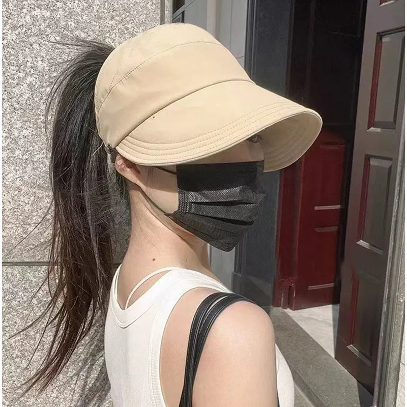 Cap Summer Ruth Hangable Mask Quick-drying Cloth Dew Paytail Sunscreen Hat Thin Half Empty Top Sunshade Hat display picture 3