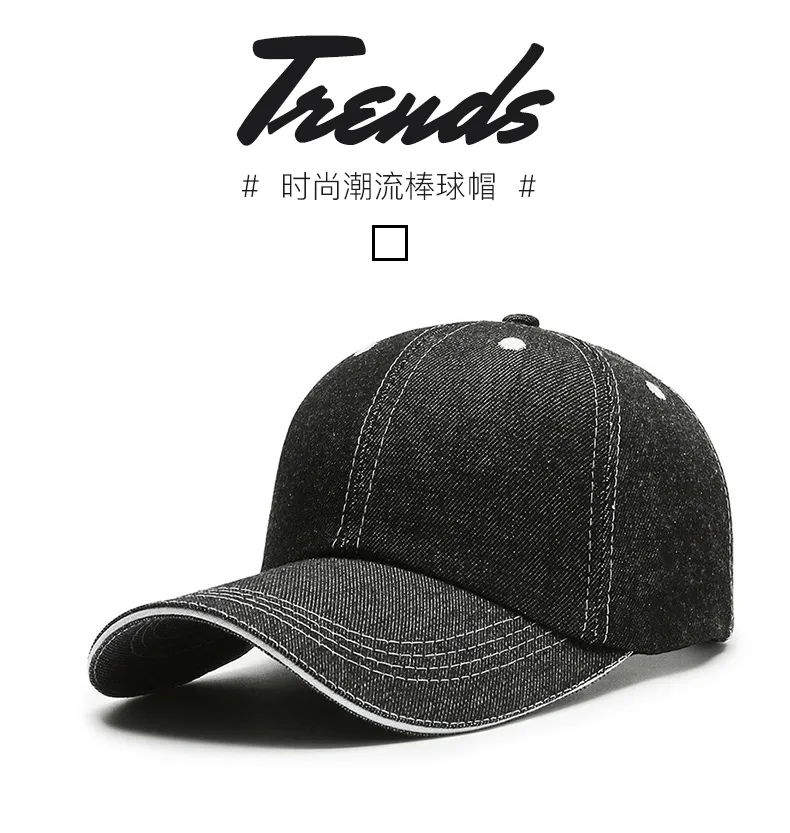 In Stock Denim Baseball Cap Bare Cap Outdoor Denim Monochrome Dome Big Brim Sunshade Hat  Hot Sale display picture 1