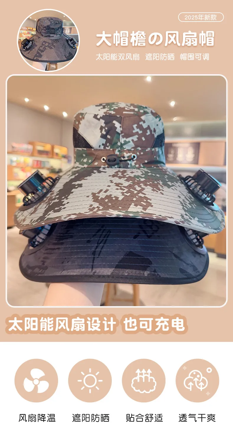 Solar Fan Hat Men's Summer Outdoor Mountaineering Fishing UV-proof Sunshade Oversized Beaves Sunscreen Fisherman Hat display picture 1
