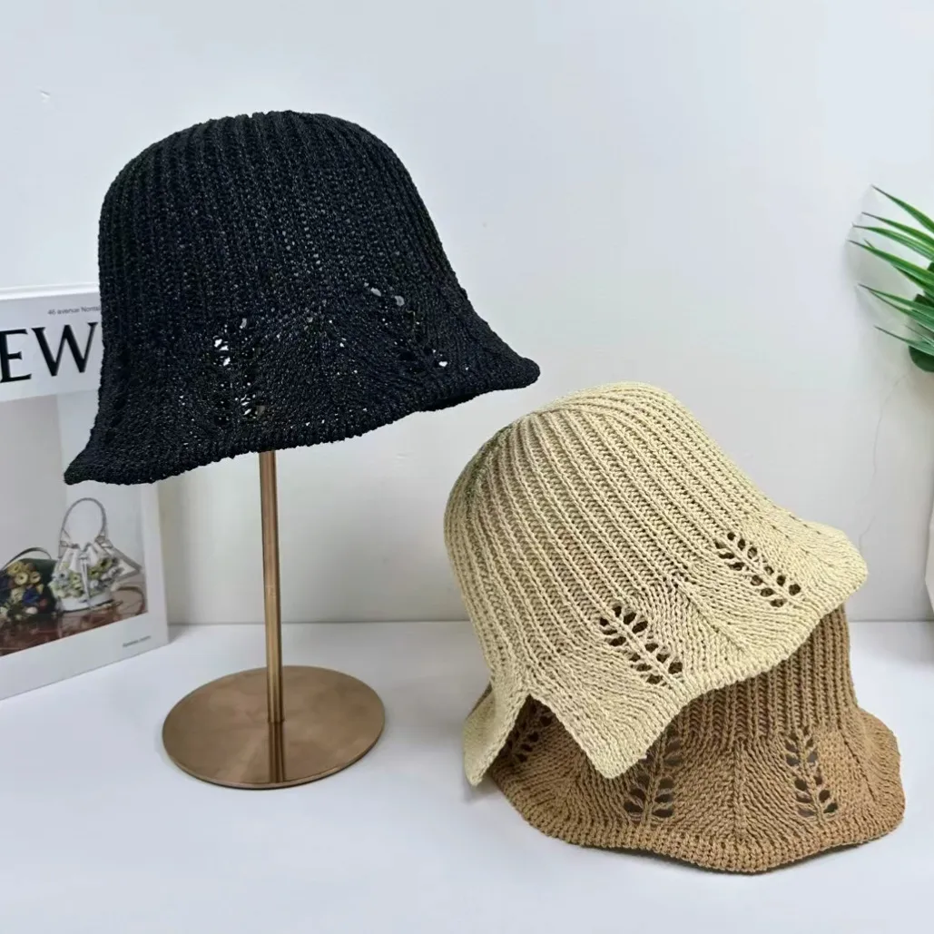 Sunscreen Fisherman Hat Women's Summer New-style Simple All-match Sunshade Basin Hat Knitted New-style Woven Face-covering Bucket Hat display picture 1
