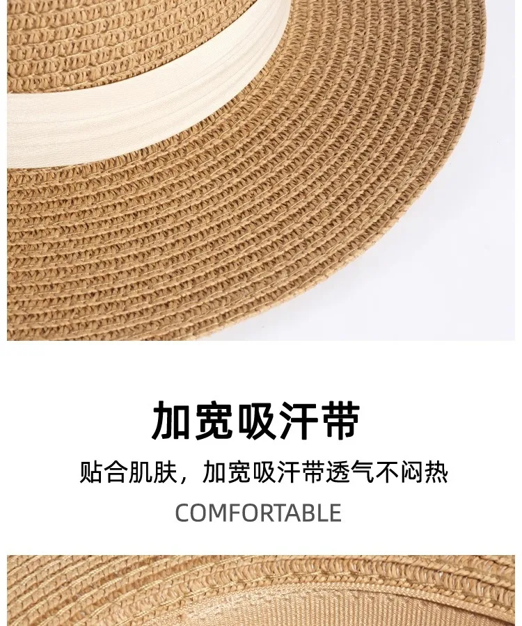 Flat Top Straw Hat Women's French Straw Top Hat  New Summer Big Brim Sunshade Hat Seaside Holiday Sun Hat display picture 6