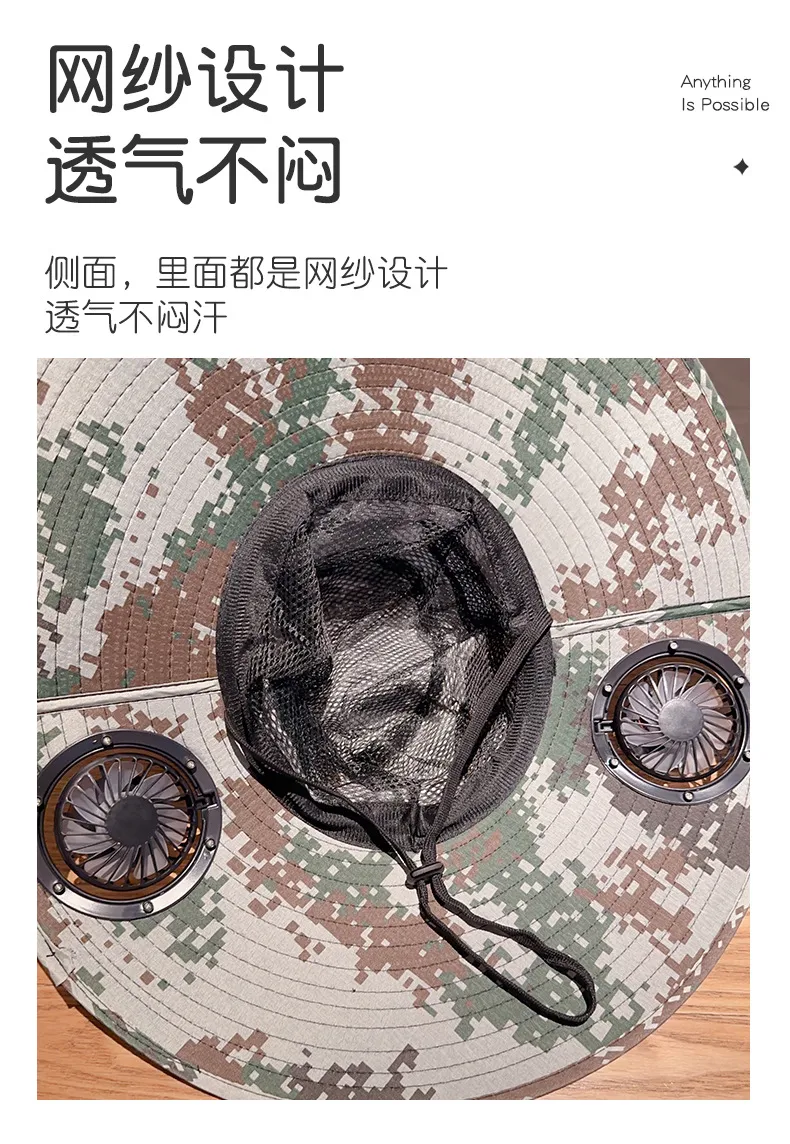 Solar Fan Hat Men's Summer Outdoor Mountaineering Fishing UV-proof Sunshade Oversized Beaves Sunscreen Fisherman Hat display picture 5
