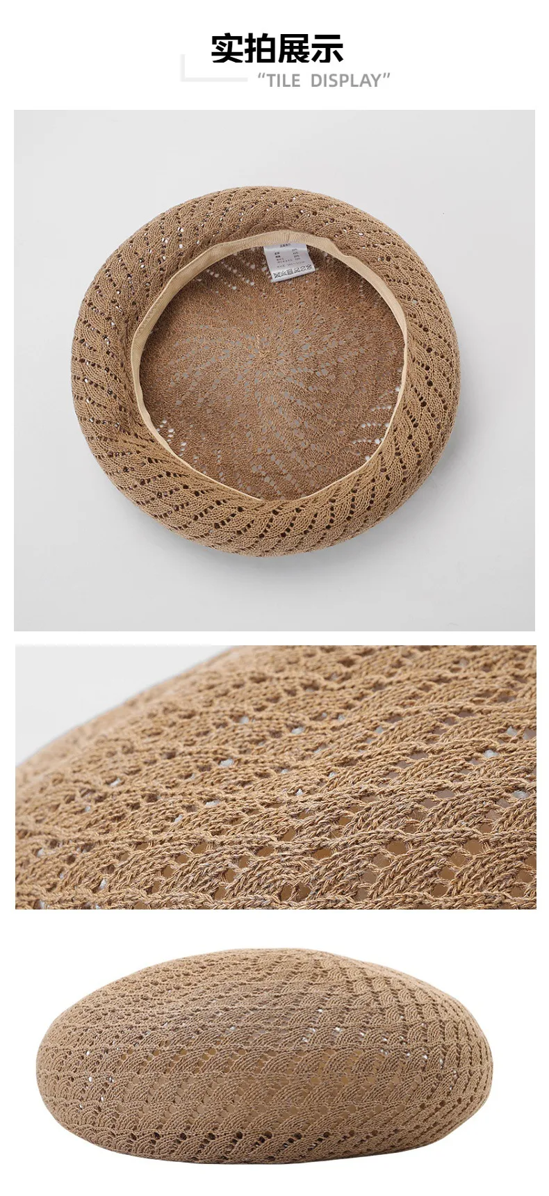Spring Tencel Fluffy Linen New Knitted Hollow Beret New Artists' Cap Women's New-style Fine Knitted display picture 2