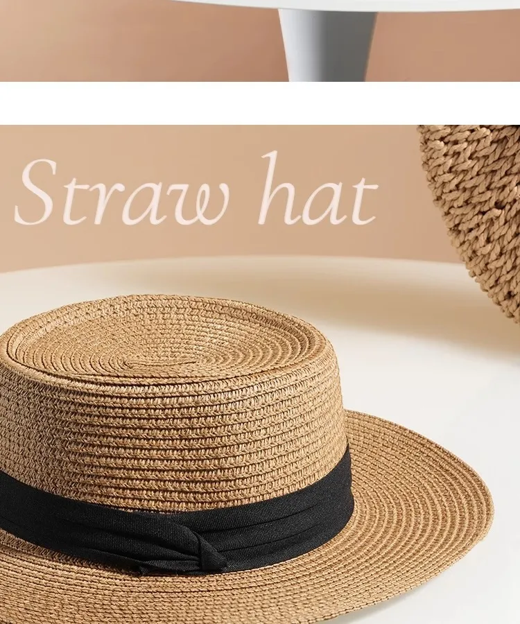 Flat Top Straw Hat Women's French Straw Top Hat  New Summer Big Brim Sunshade Hat Seaside Holiday Sun Hat display picture 17