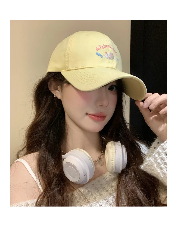Cute Kitten Embroidered Baseball Cap Women's Spring And Summer Big Head Wide Brim Showing Face Small Cap New Style All-match Hat display picture 9