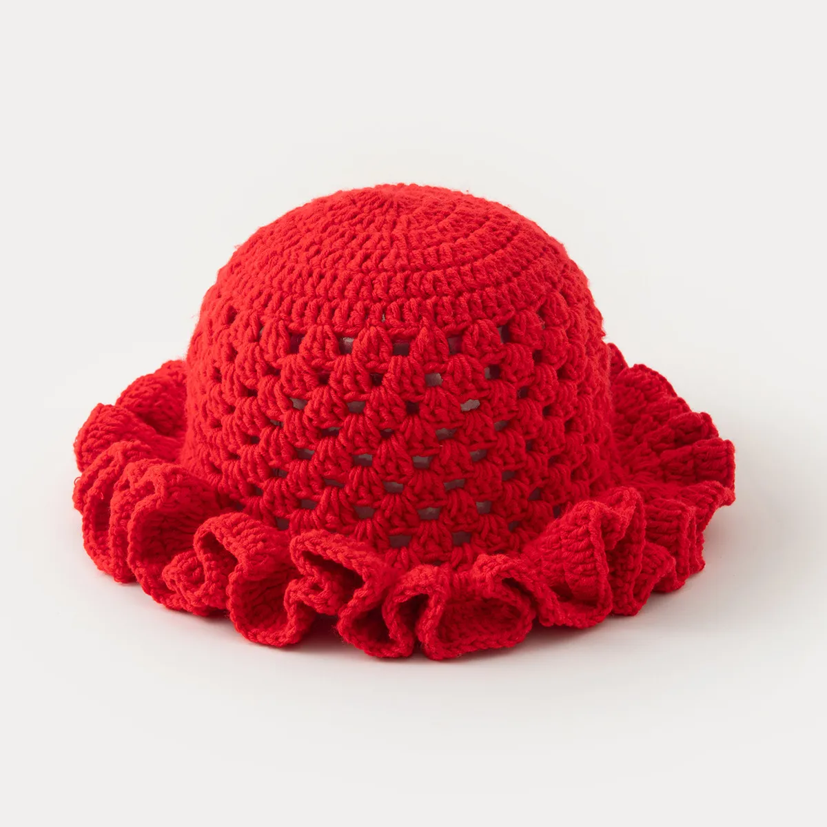 Hollow-out Knitted Solid Color Lace Fisherman Hat Spring And Autumn All-match Ruffled Cute Sweet Wool Pullover Cap display picture 1