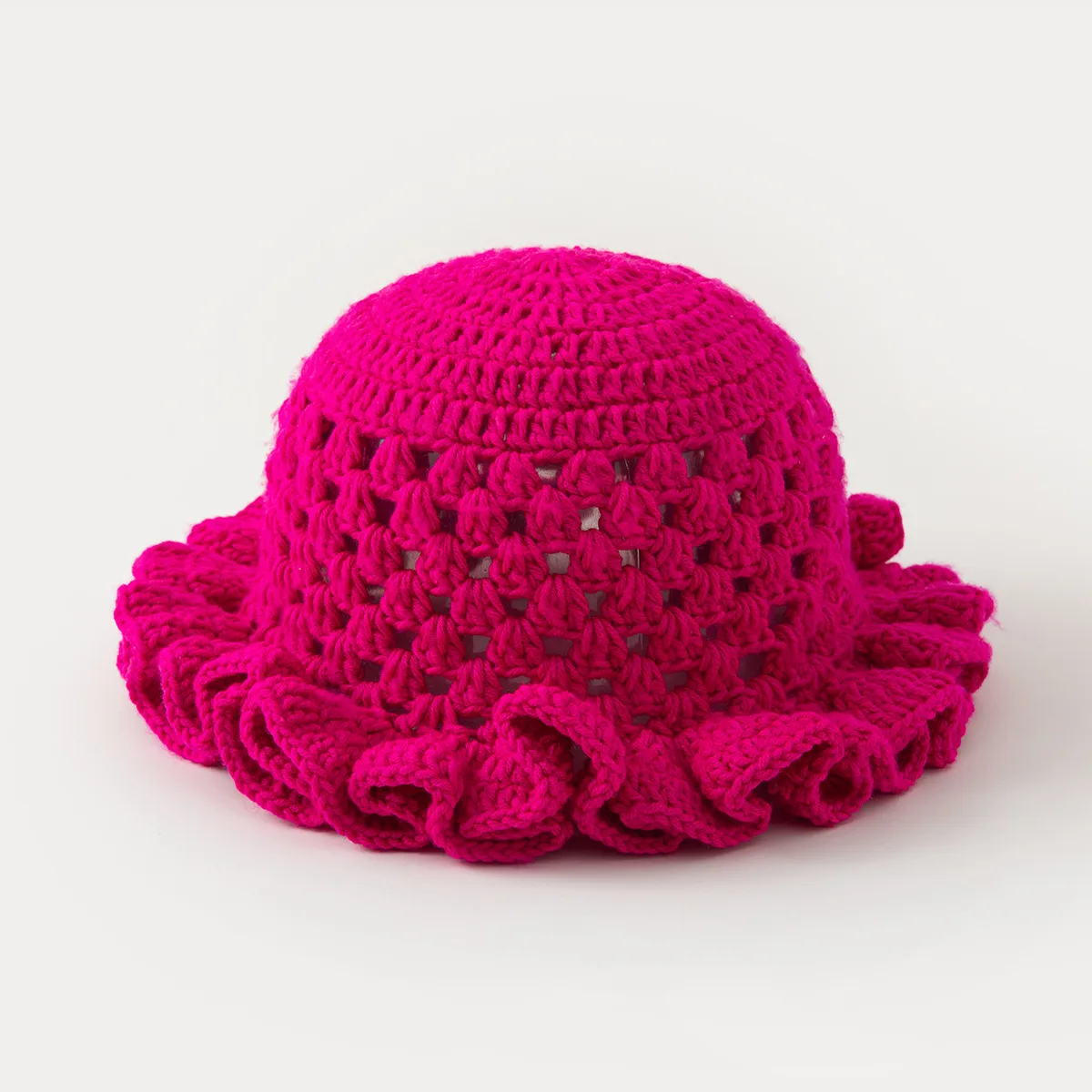 Hollow-out Knitted Solid Color Lace Fisherman Hat Spring And Autumn All-match Ruffled Cute Sweet Wool Pullover Cap display picture 2