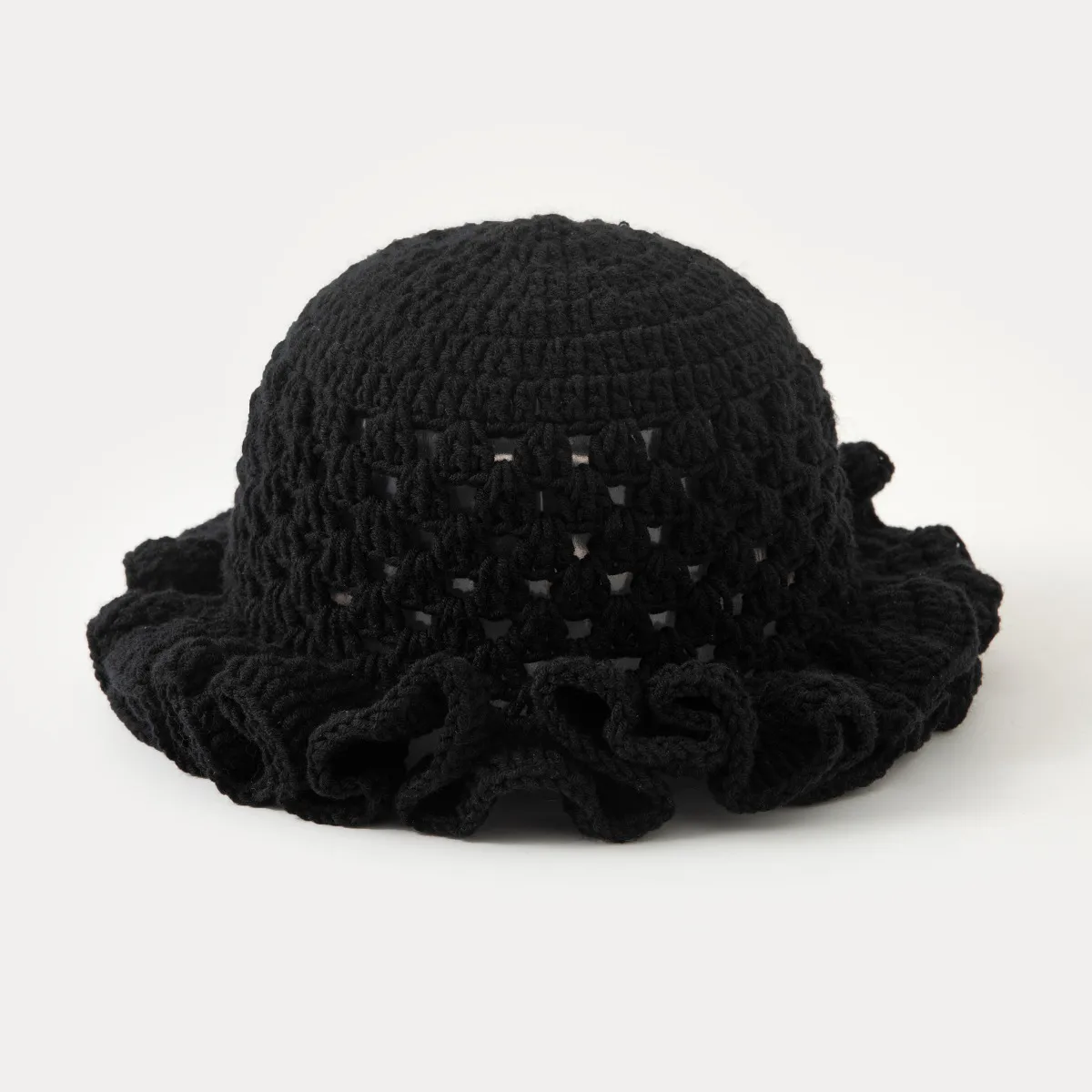 Hollow-out Knitted Solid Color Lace Fisherman Hat Spring And Autumn All-match Ruffled Cute Sweet Wool Pullover Cap display picture 6