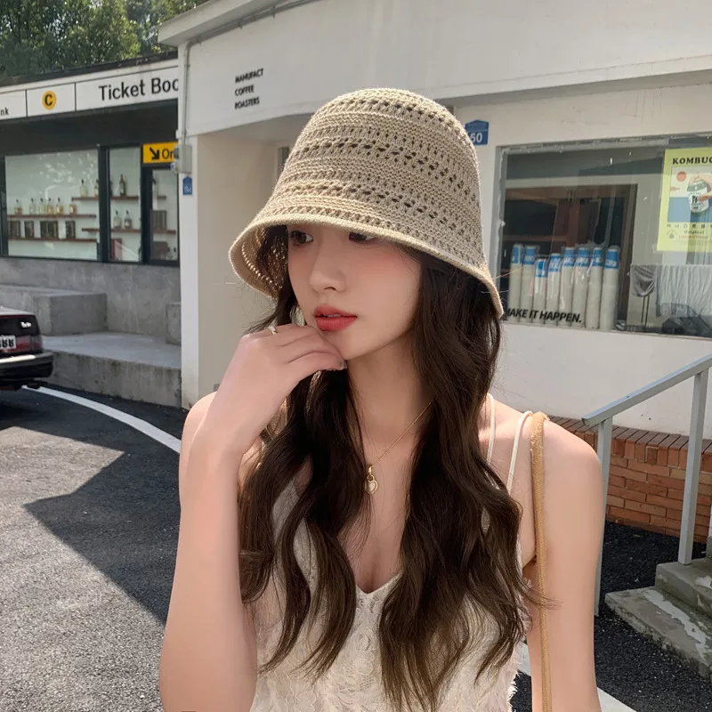 New Knitted Hollow Fisherman Hat Women's Summer  New Breathable Sun Protection Sunshade Hat Bucket Basin Hat Sun Hat display picture 1