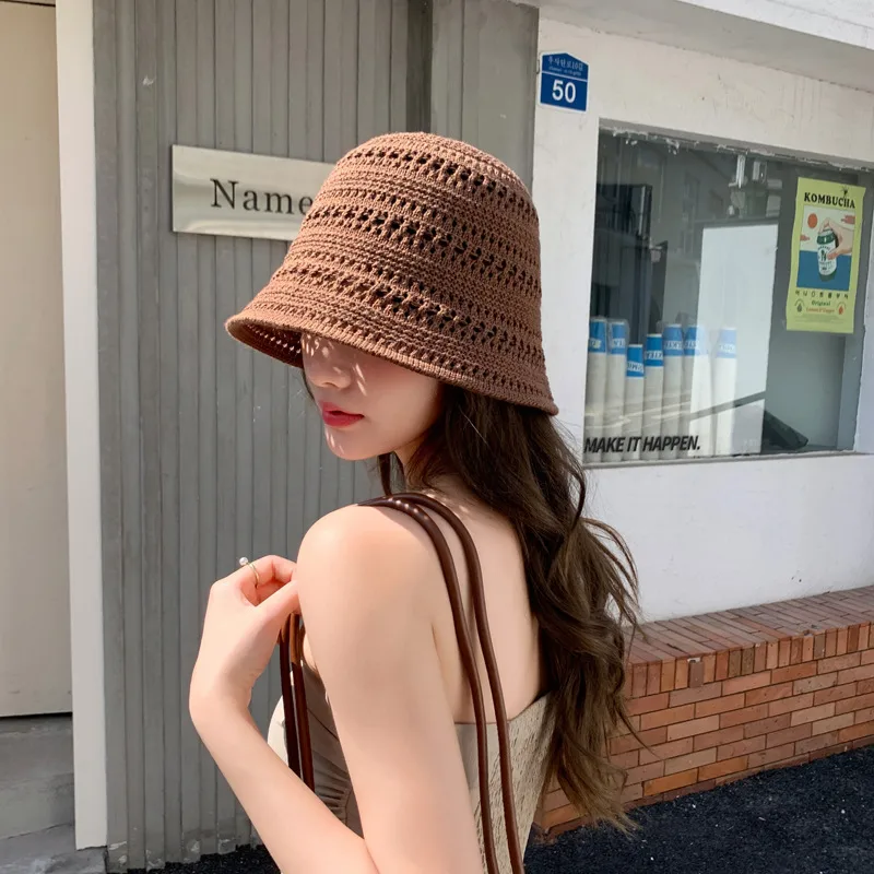 New Knitted Hollow Fisherman Hat Women's Summer  New Breathable Sun Protection Sunshade Hat Bucket Basin Hat Sun Hat display picture 4