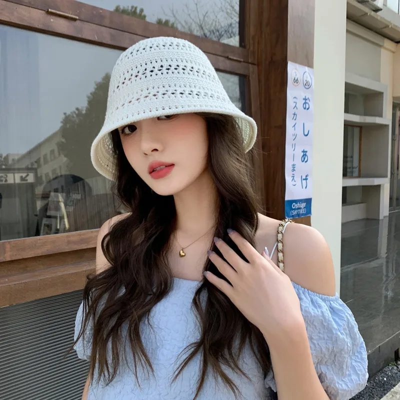 New Knitted Hollow Fisherman Hat Women's Summer  New Breathable Sun Protection Sunshade Hat Bucket Basin Hat Sun Hat display picture 8