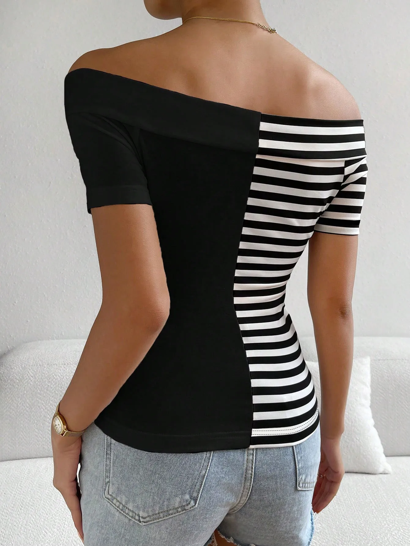 Women's T-shirt Short Sleeve T-Shirts Streetwear Stripe display picture 2