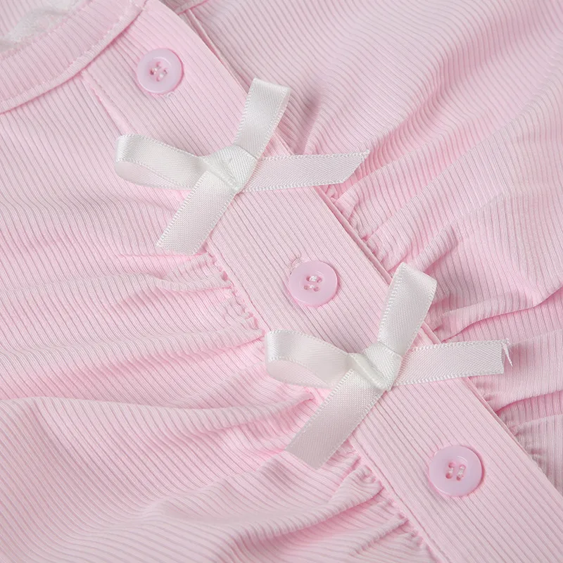 Y2K Sweet And Spicy U-Collar Lace Bow Long-Sleeved T-Shirt  Design Pleated Short Top display picture 16
