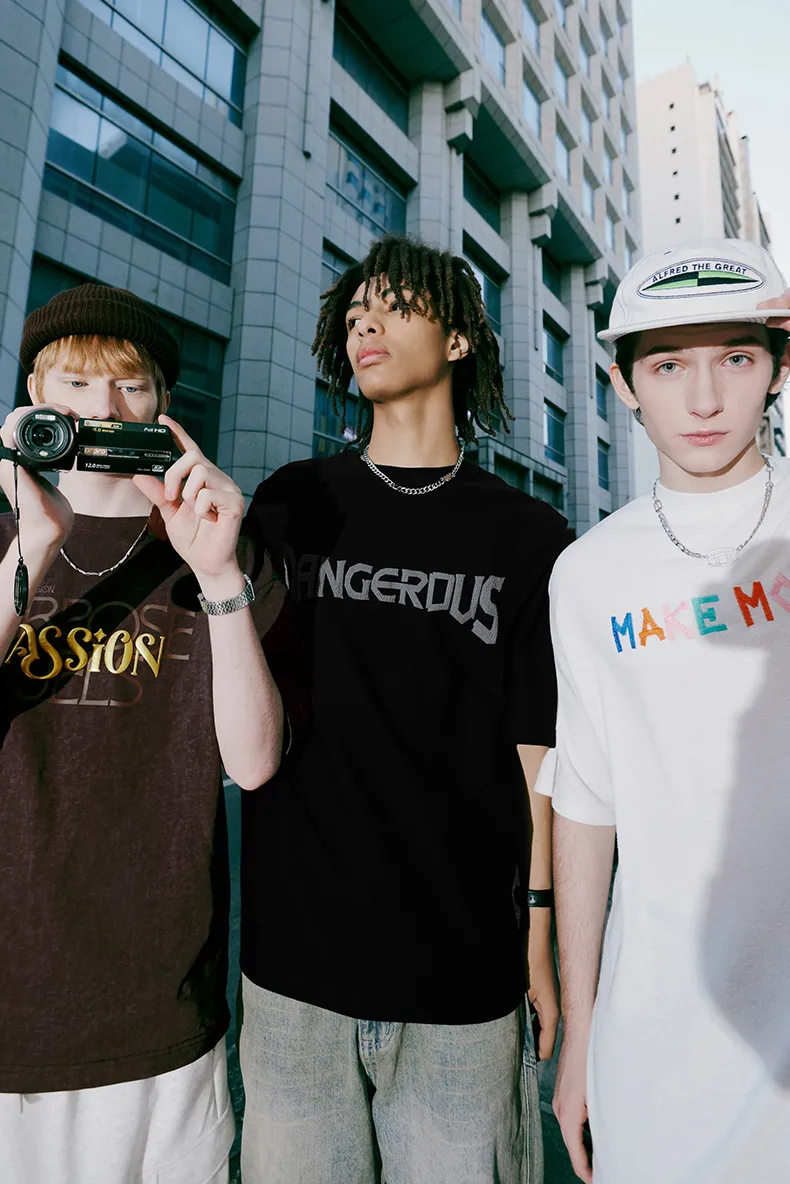 INF Men's Clothing | Twill Fake Two-piece Printed T-shirt  Spring And Summer New Fashion Brand Street Loose Short Sleeve Top Men display picture 2