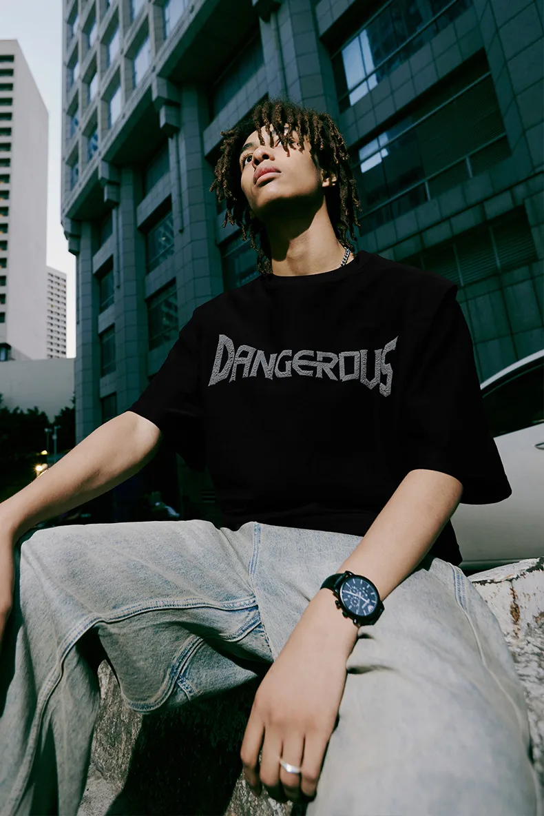 INF Men's Clothing | Twill Fake Two-piece Printed T-shirt  Spring And Summer New Fashion Brand Street Loose Short Sleeve Top Men display picture 3