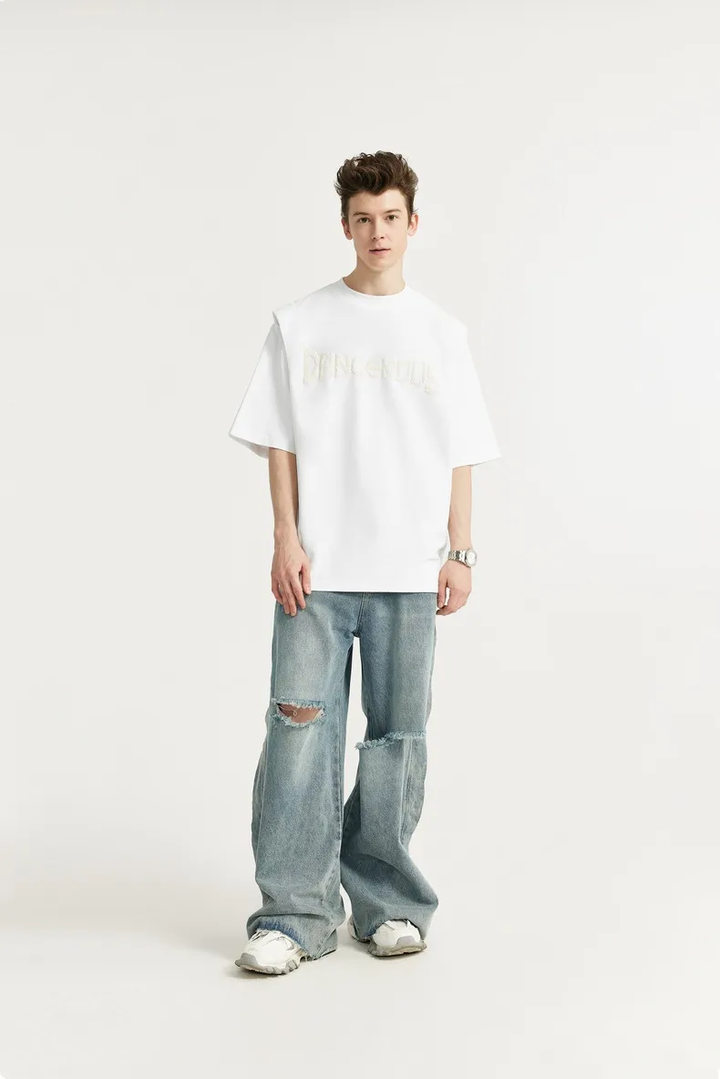 INF Men's Clothing | Twill Fake Two-piece Printed T-shirt  Spring And Summer New Fashion Brand Street Loose Short Sleeve Top Men display picture 5