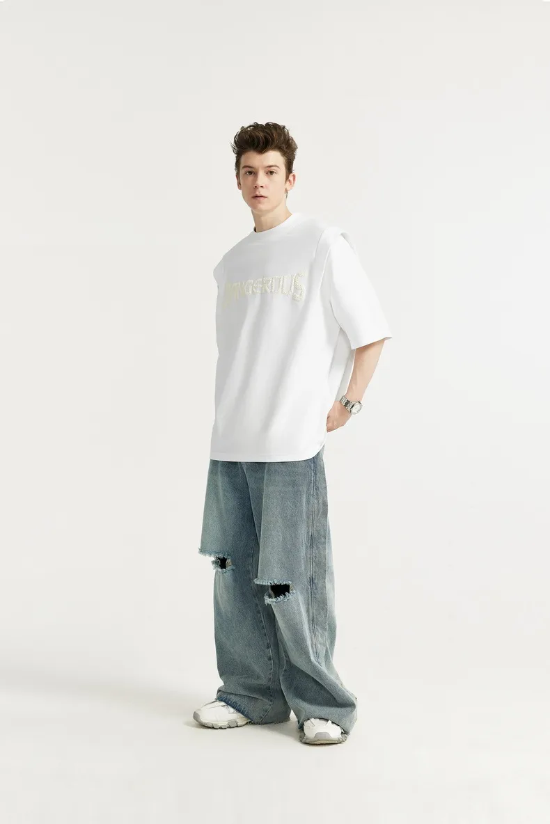INF Men's Clothing | Twill Fake Two-piece Printed T-shirt  Spring And Summer New Fashion Brand Street Loose Short Sleeve Top Men display picture 6