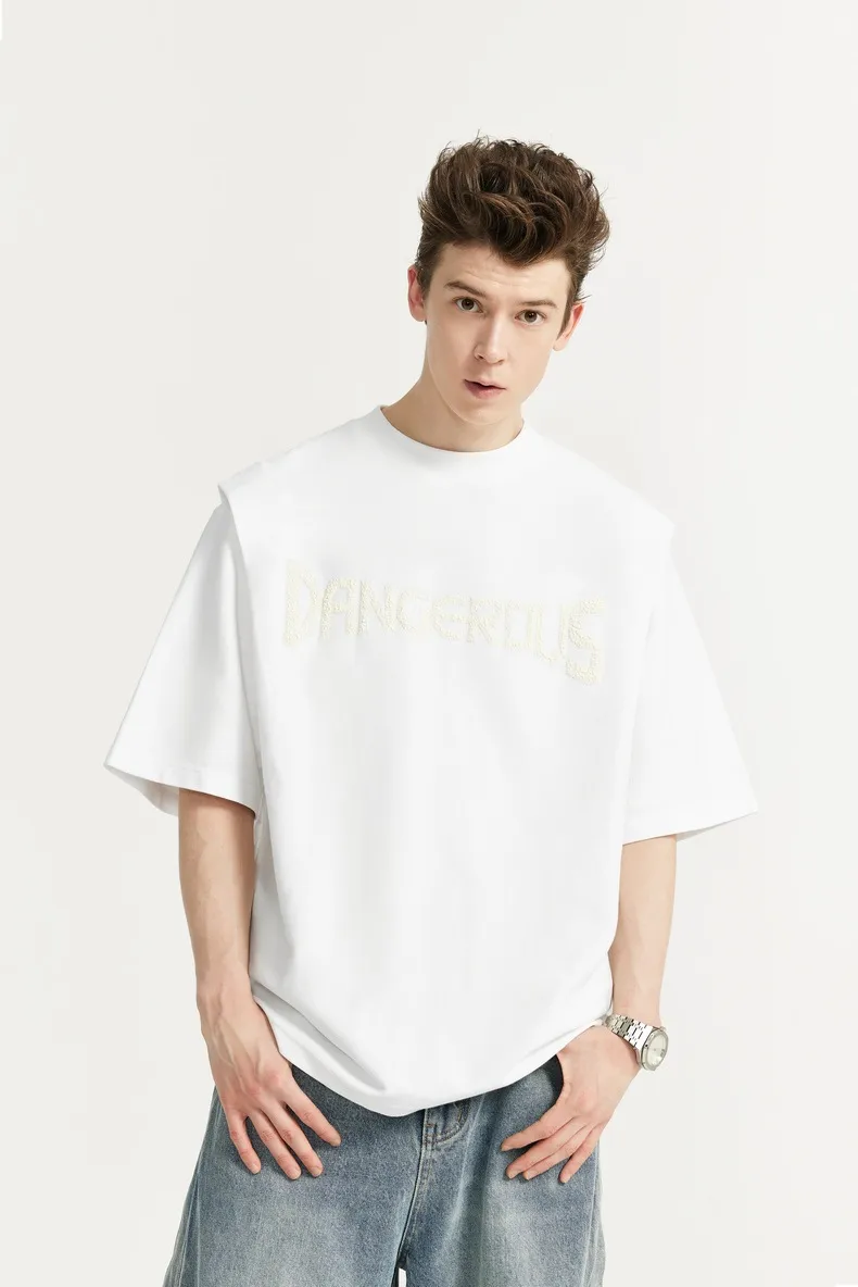 INF Men's Clothing | Twill Fake Two-piece Printed T-shirt  Spring And Summer New Fashion Brand Street Loose Short Sleeve Top Men display picture 7