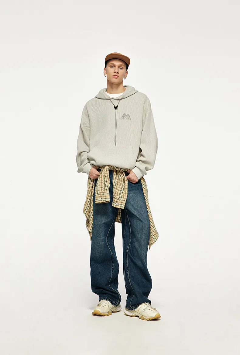 INF Men's Wear | Texture Knitted Embroidered Hooded Wear  Fall/Winter 380g Heavy Loose Tide Brand Jacket display picture 2