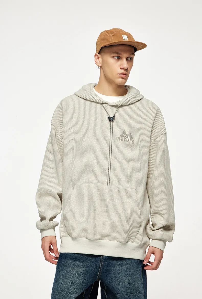 INF Men's Wear | Texture Knitted Embroidered Hooded Wear  Fall/Winter 380g Heavy Loose Tide Brand Jacket display picture 4