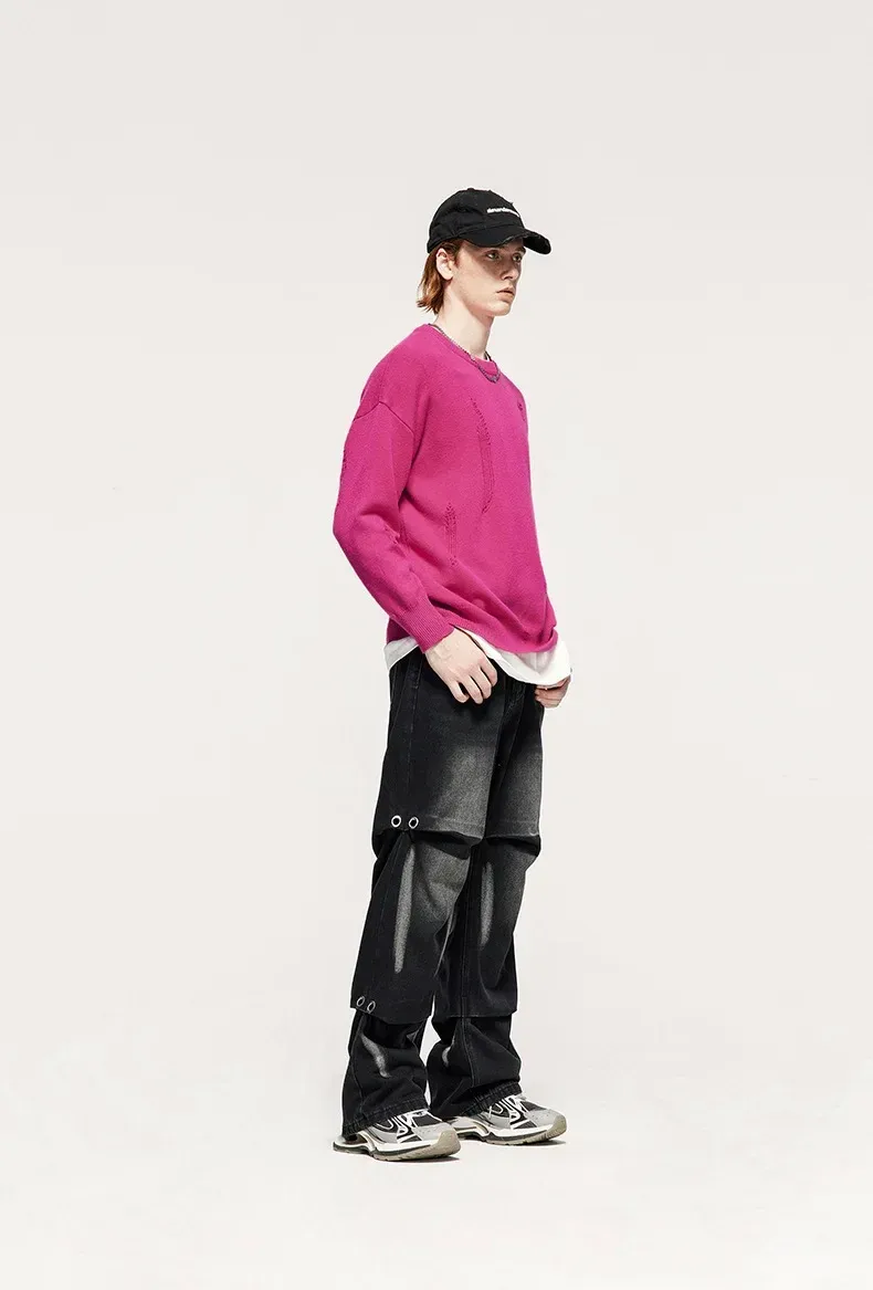 INF Men's Wear | Small And Middle School Plus 32 Core-spun Yarn Tide Brand High Street Hole Loose Thin Solid Color Sweater Men display picture 9