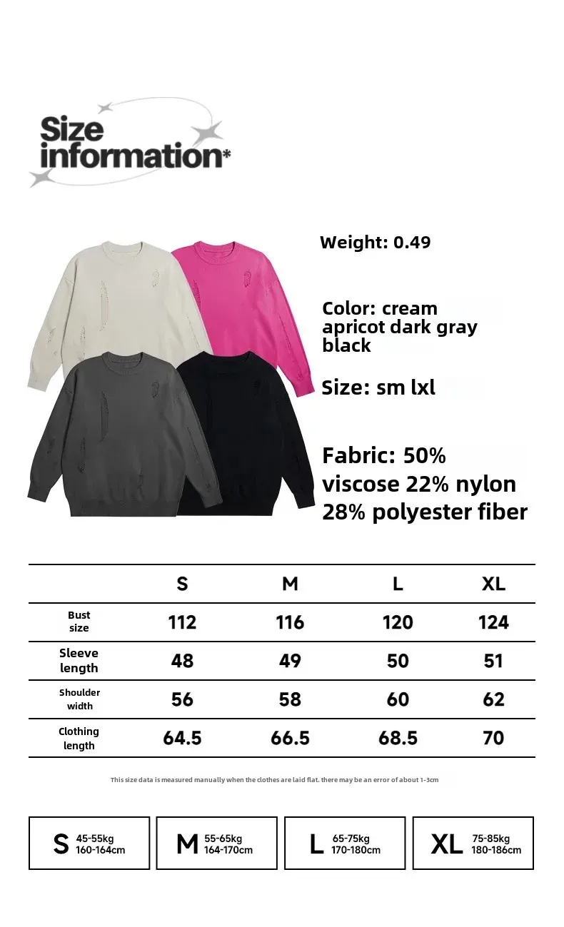 INF Men's Wear | Small And Middle School Plus 32 Core-spun Yarn Tide Brand High Street Hole Loose Thin Solid Color Sweater Men display picture 1